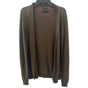 Massimo Dutti Brown Ruffle Trim Silk Blend Cardigan